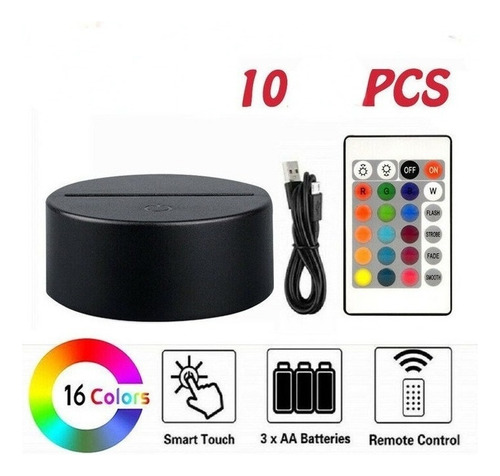 .. Paquete De 10 Bases For Lámpara 3d Con Cables Usb Remotos
