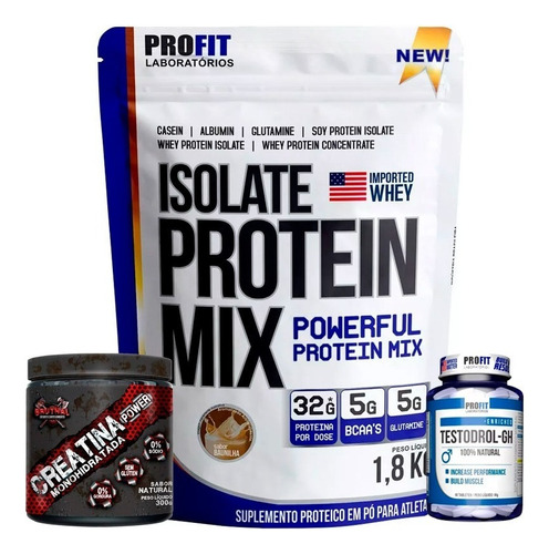 Whey Isolate Mix 1,8k Profit + Creatina Power Bruthal + Test Sabor Chocomalte