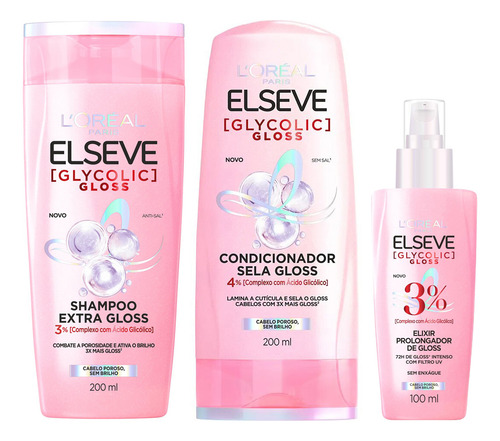 Kit Elseve Glycolic Gloss Shampoo + Cond + Sérum Loréal