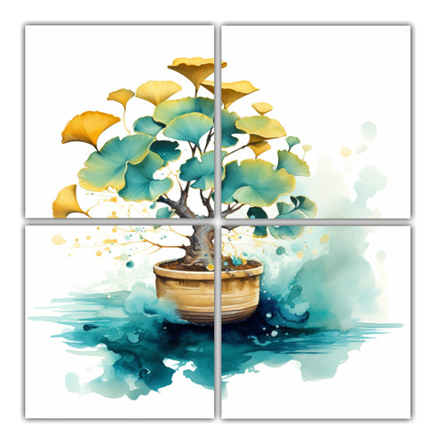 80x80cm Cuadro Decorativo Árbol Bonsái Ginkgo Biloba Turqu