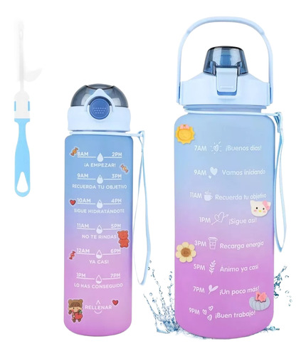 Botella Para Agua Deportiva Motivacional Capacidad De 2lts Color 2en1 Azul