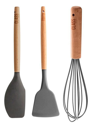 Kit 3 Utensílios Espátula Confeitar Bambu Silicone