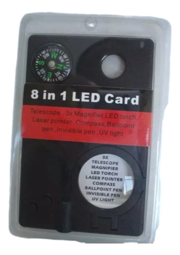 Lupa De Aumento Cartão 8 Em 1 Led 3x Lase Luz Uv