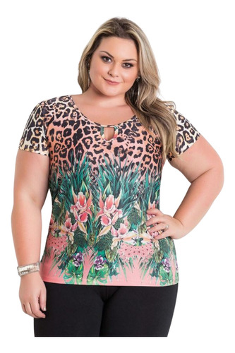 Blusa T-shirt Marguerite Animal Print Plus Size Feminina