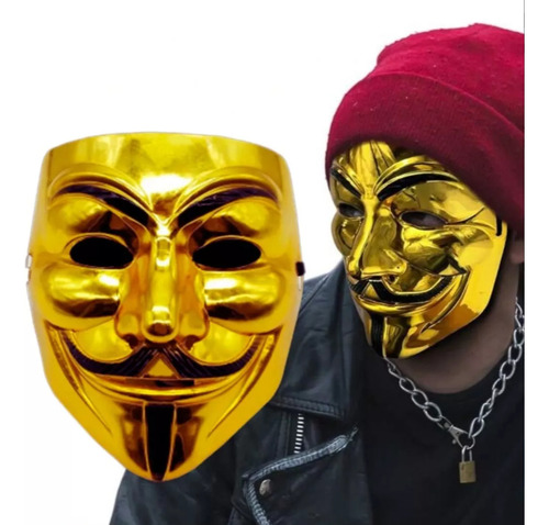 Máscara De Anonymous Hacker Vendetta Dorada Gold Halloween