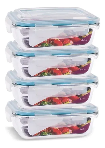 Conjunto 4 Pote Vidro Hermético Marmita Tampa Plástico 640ml