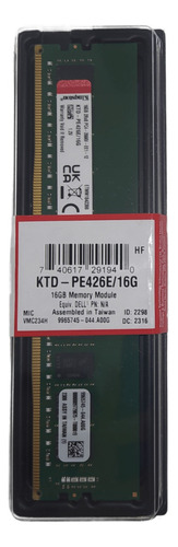 Kingston Memoria Servidor 16gb Ddr4 2666mhz 21300e Ecc Udimm