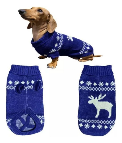 Abrigo Ropa Perro Sweater Lana Azul Tejido 