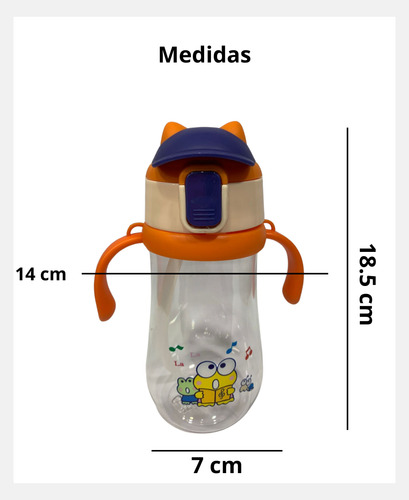 Vaso Plastico Con Pico De Silicona Botella Infantil Niños Naranja Animalitos