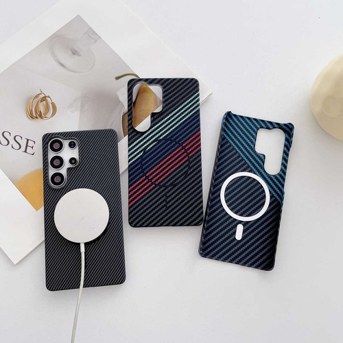 Funda Protectora Magsafe De Fibra De Carbono Sin Bordes Para Samsung Note 10plus 20ultra S22 S23 S24 S25 Plus Ultra