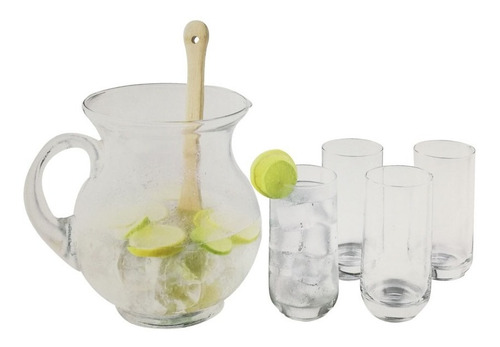 Juego Set X 6pzs Jarra Vasos Vidrio Cuchara De Madera Crisa