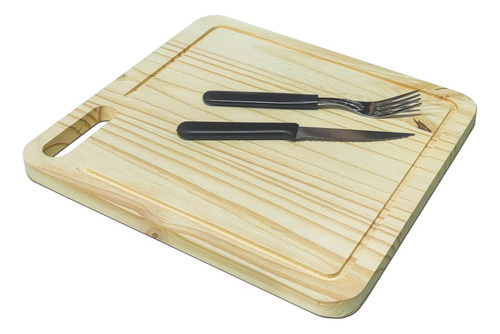 Kit Asado Estuche Con Manija Tabla Acanalada Cubiertos