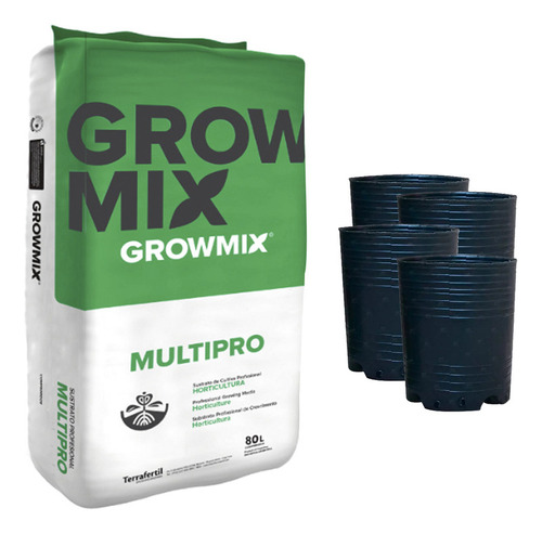 Sustrato Growmix Multipro 80lts Con 4 Macetas 1/4 De Regalo