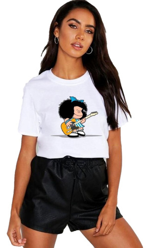 Polera Dama Estampada 100%algodon Diseño Mafalda Guitarra 
