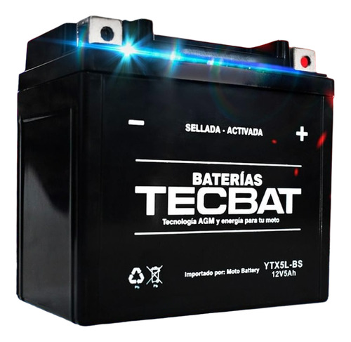 Bateria Tecbat Ytx5l-bs Para Boxer 100 Gn125 Crypton