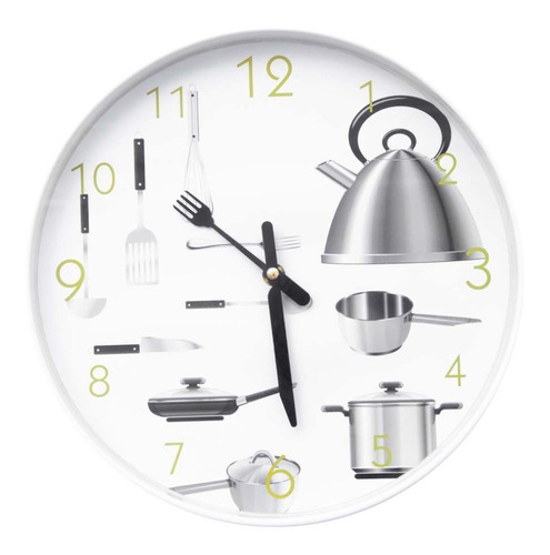 Reloj De Pared De Cocina, Moderno Grande Y Silencioso Estructura Blanco