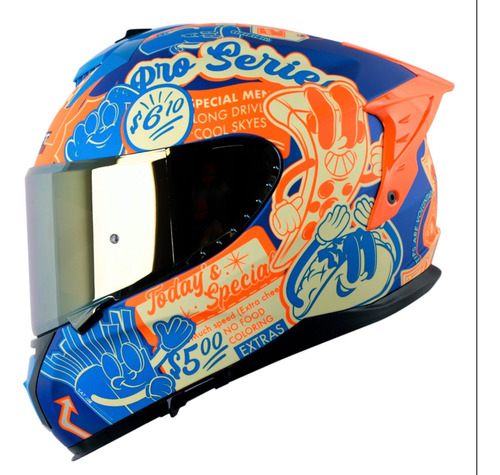 Casco Shaft Pro Edicion Especial Fastfood Ece2206 + Mica Azul Fast Food L