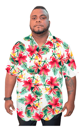 Camisa Plus Size Havaiana Verão Viscose Estampada Eventos