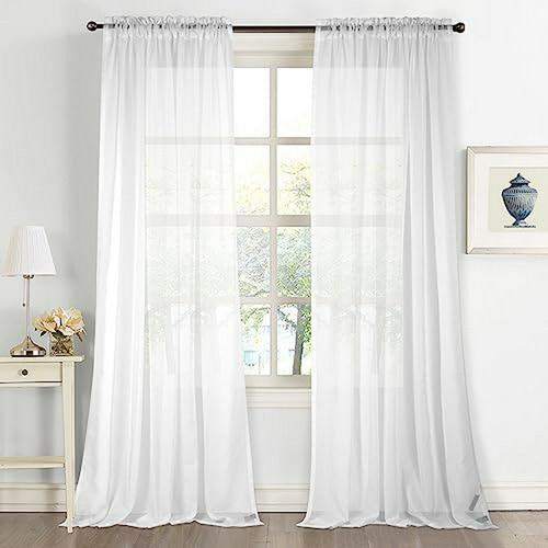 Cortinas Blancas De Tul Para Ventana De Sala - 63  De Alto -