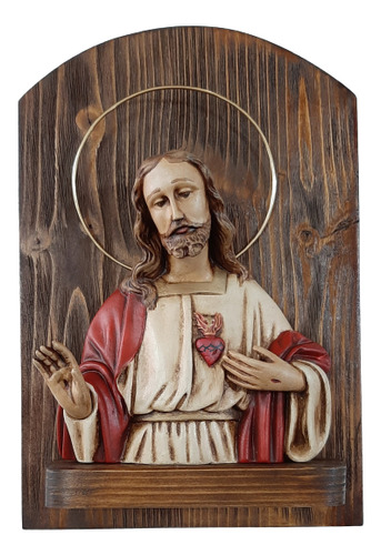 Plaqueta Corazón De Jesús Bendiciendo 19 X 29 Cm - Único 