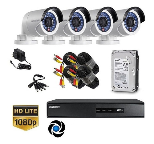 Imagen 1 de 9 de Kit Seguridad Hikvision Dvr 4ch + 4 Camara 2mp +disco Cuotas