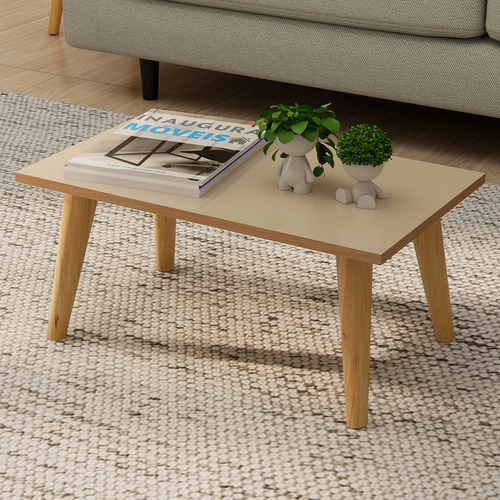 Mesa De Centro Retangular Apoio Sala Sofá Pés Palito Madeira Retro Classic Cor Off White Freijó