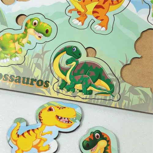 Brinquedo Educativo Tabuleiro Encaixe Dinossauro Mdf - Mega Impress