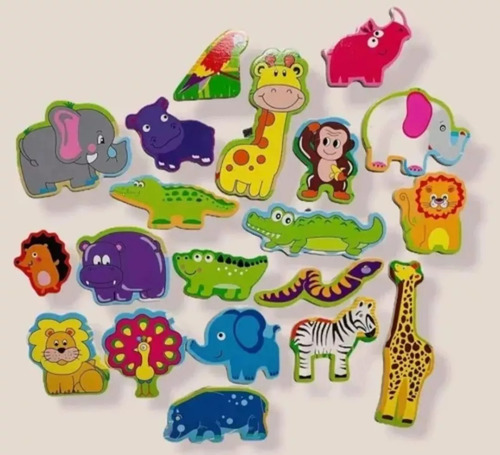 Set De Animales + Frutas Magnéticos Didácticos De Madera