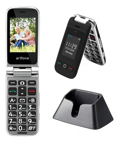 Tapa Abatible Para Teléfono Móvil, Tarjeta Dual, Modo De Espera Dual, Botón Grande, Gran Volumen, Negro