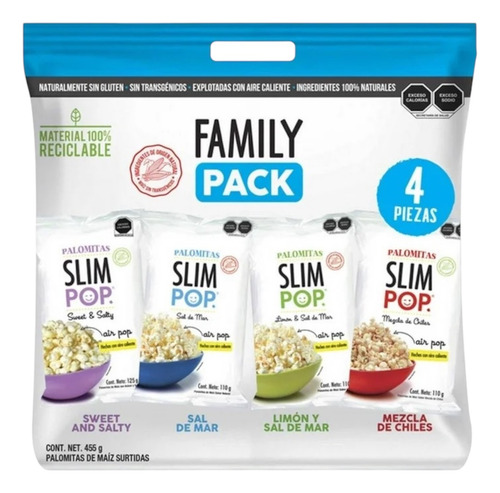 Palomitas Slim Pop Family Pack 4 Pzas Sal De Mar Limon Chile