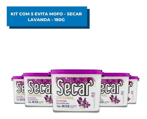 Kit Com 5 Anti Mofo Secar Original Lavanda 180g Elimina Odor