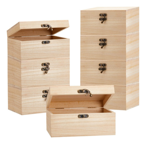 8 Cajas De Madera Con Tapa Con Bisagras, Caja De Madera Sin