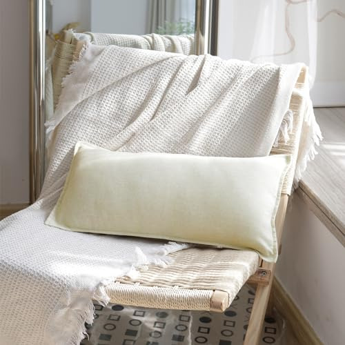 Funda De Almohada Lumbar De Lino Neutro, 30 X 60 Cm, Decorac