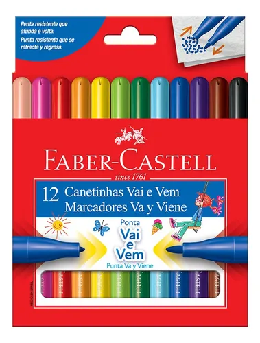 Caneta Hidrográfica Ponta Vai E Vem 12 Cores Faber Castell