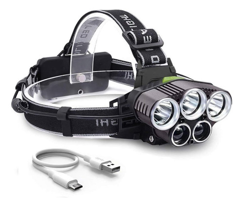 Linterna Frontal Recargable 5 Led 120w Camping, Ciclismo 