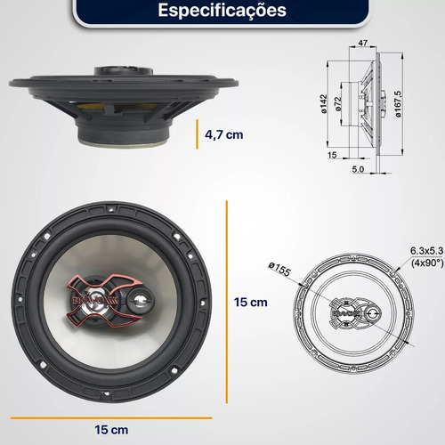 Par Alto Falante Bravox 6 Polegadas Triaxial B3x60x 100wrms Preto