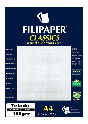 Papel Telado A4 Filipaper Classics 180g 50 Folhas Branco