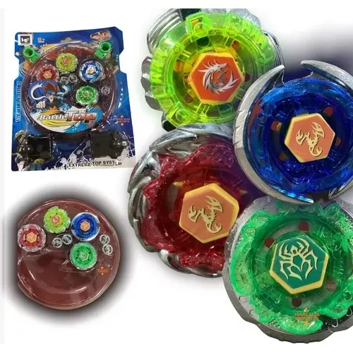 Kit com 4 pioes beyblade fight top metal lancador toy king