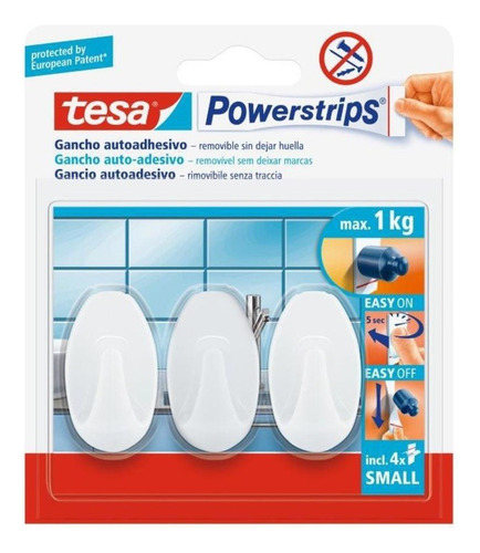 Pack 4x3 Ganchos Adhesivos Powerstrips Ovalado Blanco Tesa