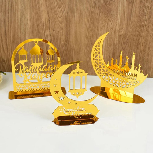 Adornos Acrílicos Ramadan Kareem, Linterna Dorada Con Forma