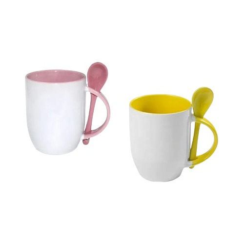 Taza  Blanca Con Cucharilla 11 Oz