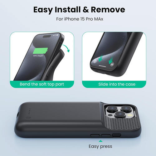 Capa De Bateria De 8600mah Para iPhone 15 Pro Max 15w 6.7, P
