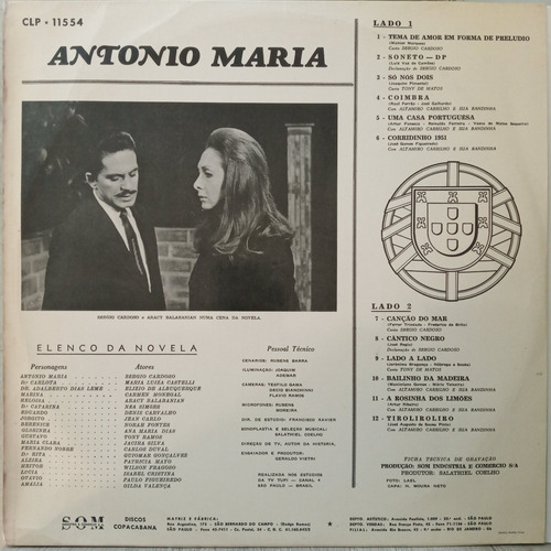Antonio Maria - Sergio Cardoso - Tupi Lp Disco Novela Trilha (Usado)