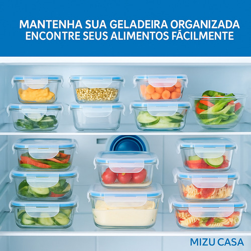 Kit 4 Potes 400 Ml Vidro Hermético 4 Travas Marmita Retangul