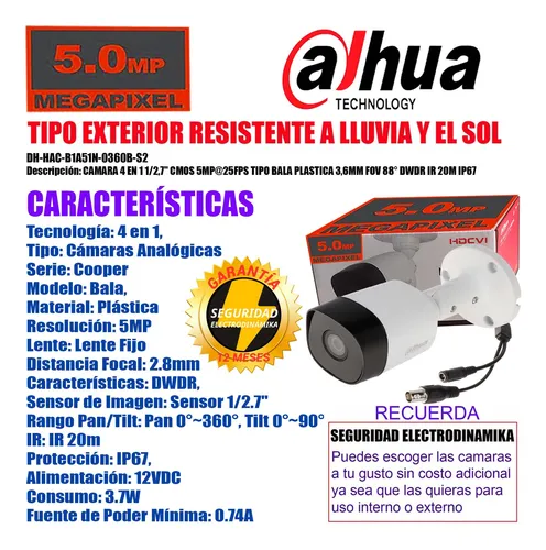 Kit Cctv 5 Mpx Dahua Dvr 8 Ch + 8 Cámaras 5 Mpx + Disco D