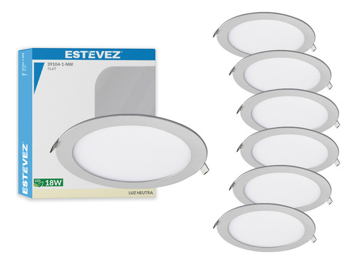 Pack 6 Lámparas Led Techo 18W, 4000K, Estévez, Color Níquel