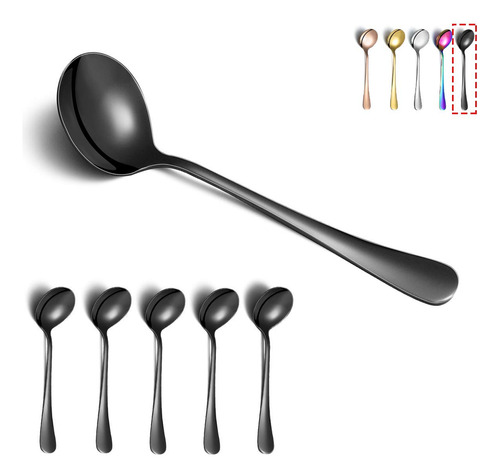 Cuchara Sopa Negra 6 Redonda Acero Inoxidable Chapado Negro