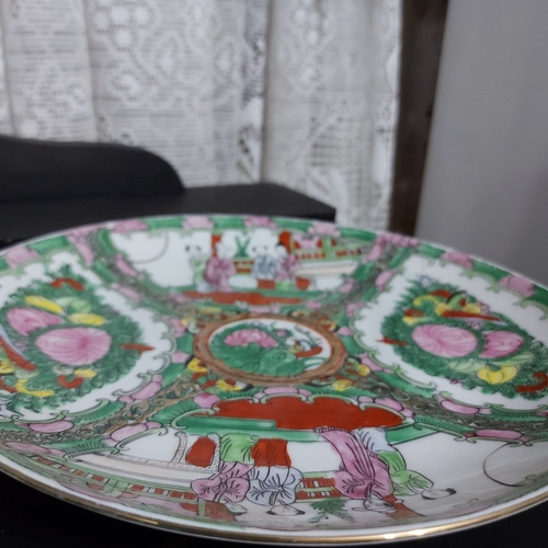 Imagem 5 de 7 de Prato Porcelana Chinês Rosa Mandarim Família Filete Em Ouro