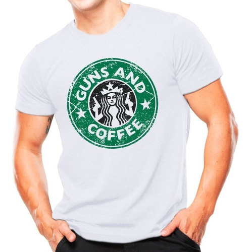 Camiseta Militar Estampada Guns And Coffee - Branca