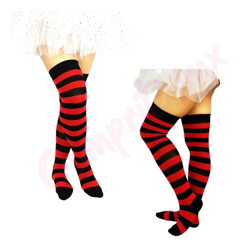 Imagen 1 de 10 de Media Calceta Over Knee Lolita Halloween Blanco/negro Colore